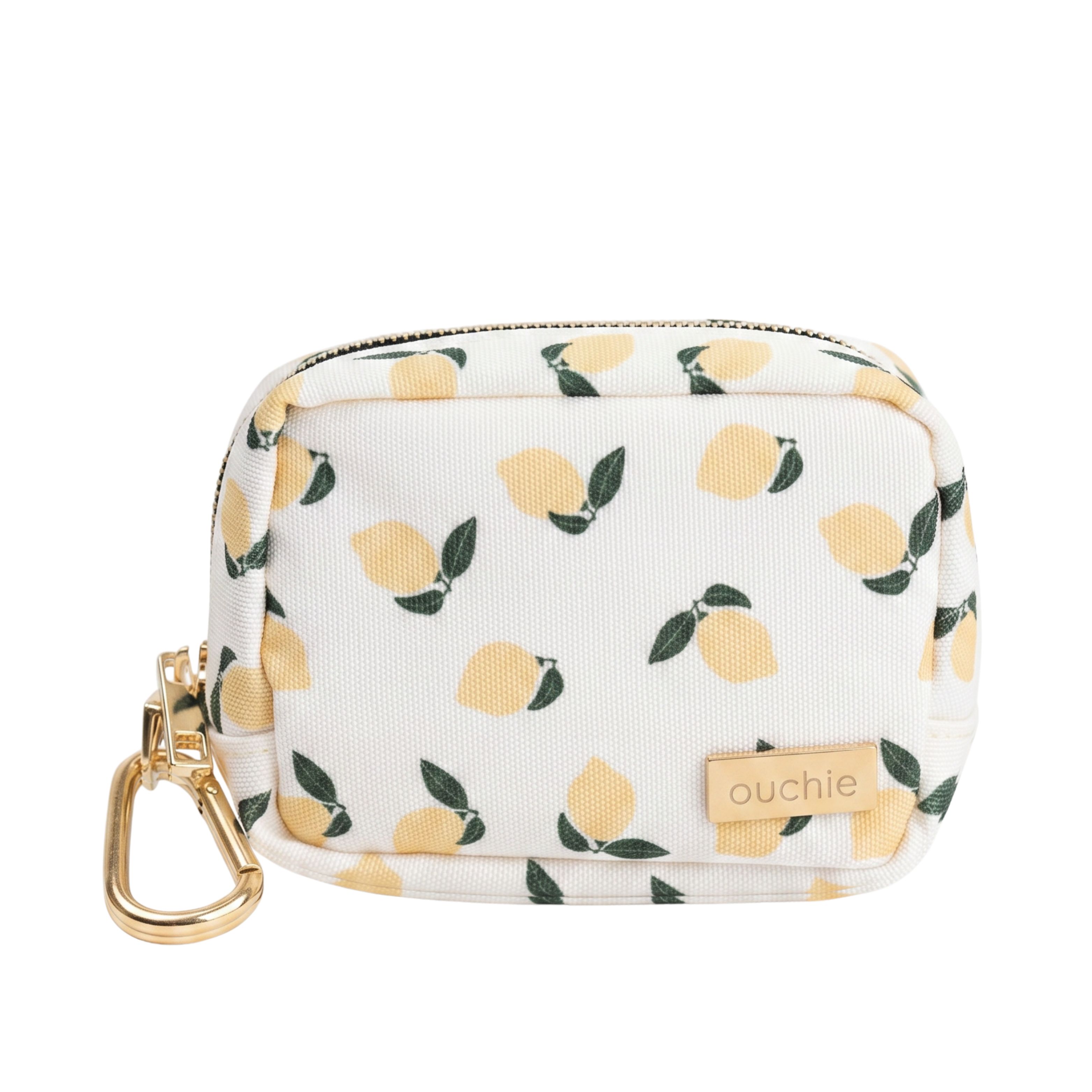 Kompakte ouchie Mini Erste-Hilfe-Tasche mit Zitronenmuster und Karabiner.