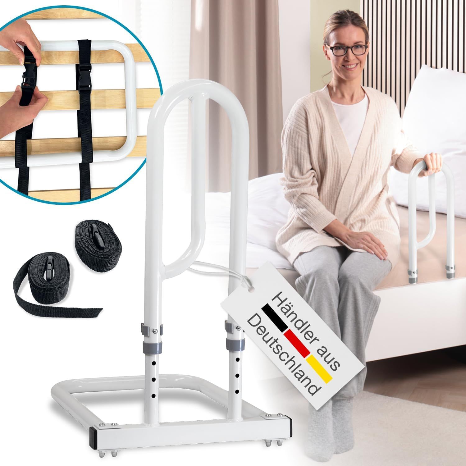 ELONEO Bett - Aufstehhilfe, 31x44cm, belastbar bis 60 kg, Griff höhenverstellbar: 42-52 cm
