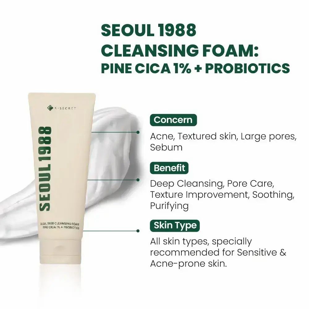 K-SECRET Seoul 1988 Cleansing Foam Pine Cica 1% + Probiotics Gesichtsreiniger