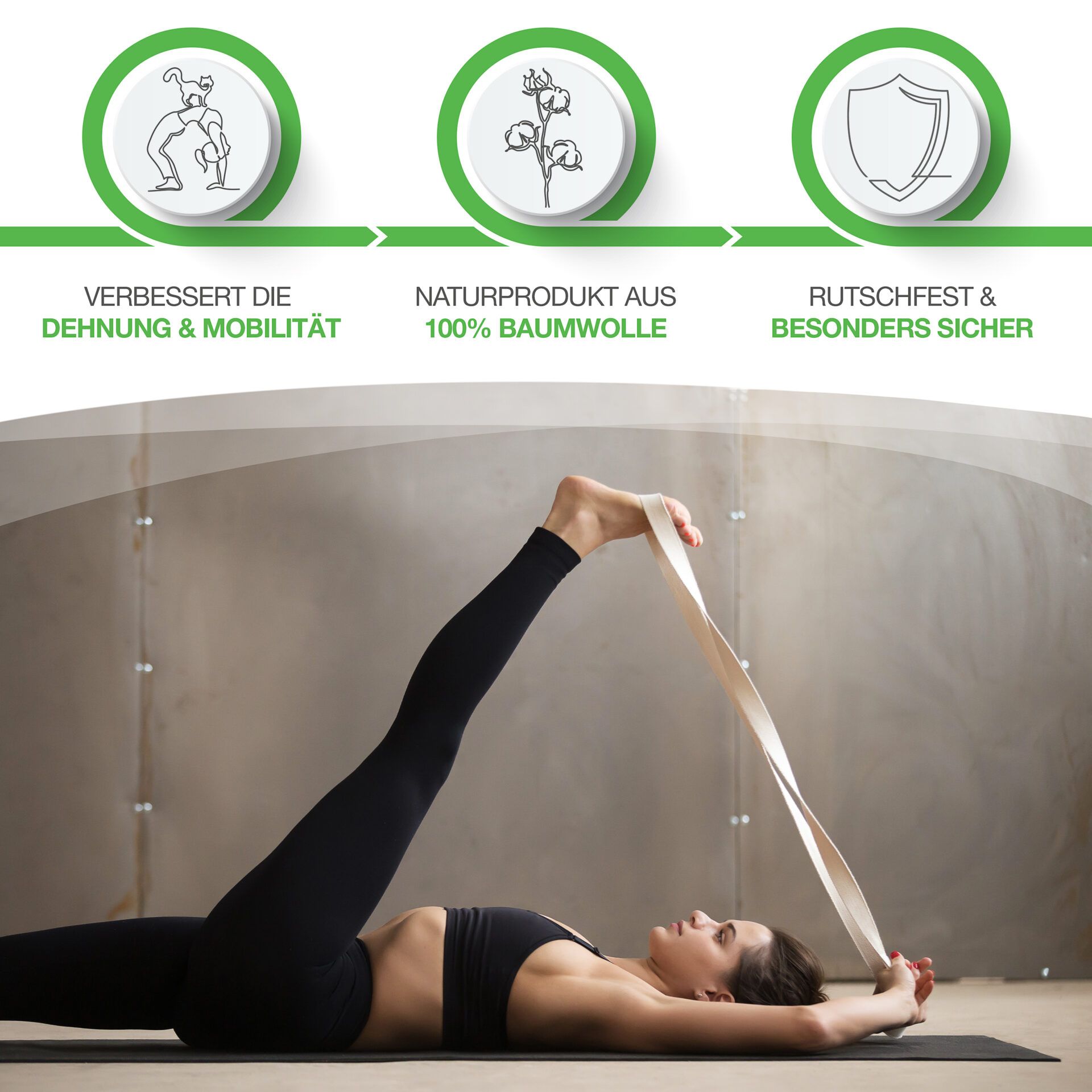 BACKLAxx ® Yoga Gurt  aus Baumwolle 250cm lang