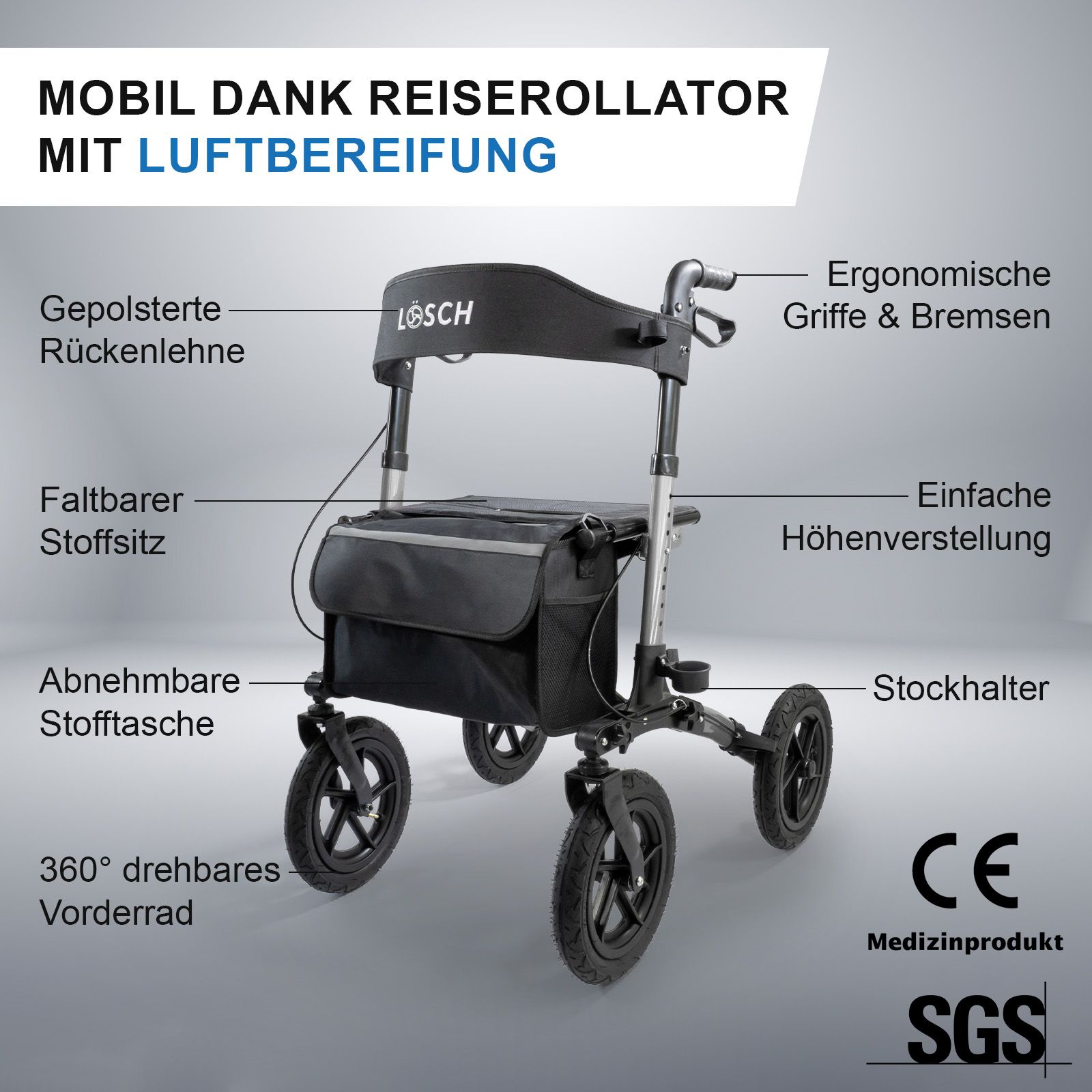 Rollator Tabas Mobility Air Silber (Luftbereift) 1 St