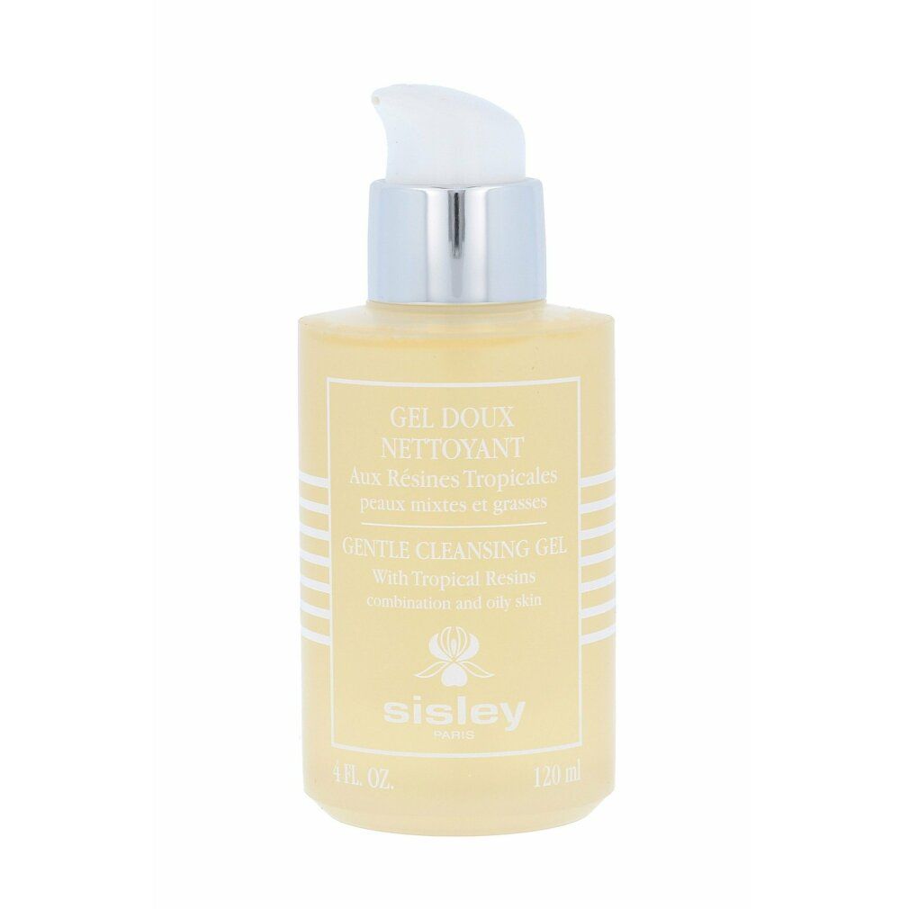 Gel Doux Nettoyant, gel reinigend, mit Pumpe. Gelbe Flüssigkeit in einer Flasche mit weißem Aufdruck. Sisley-Logo.