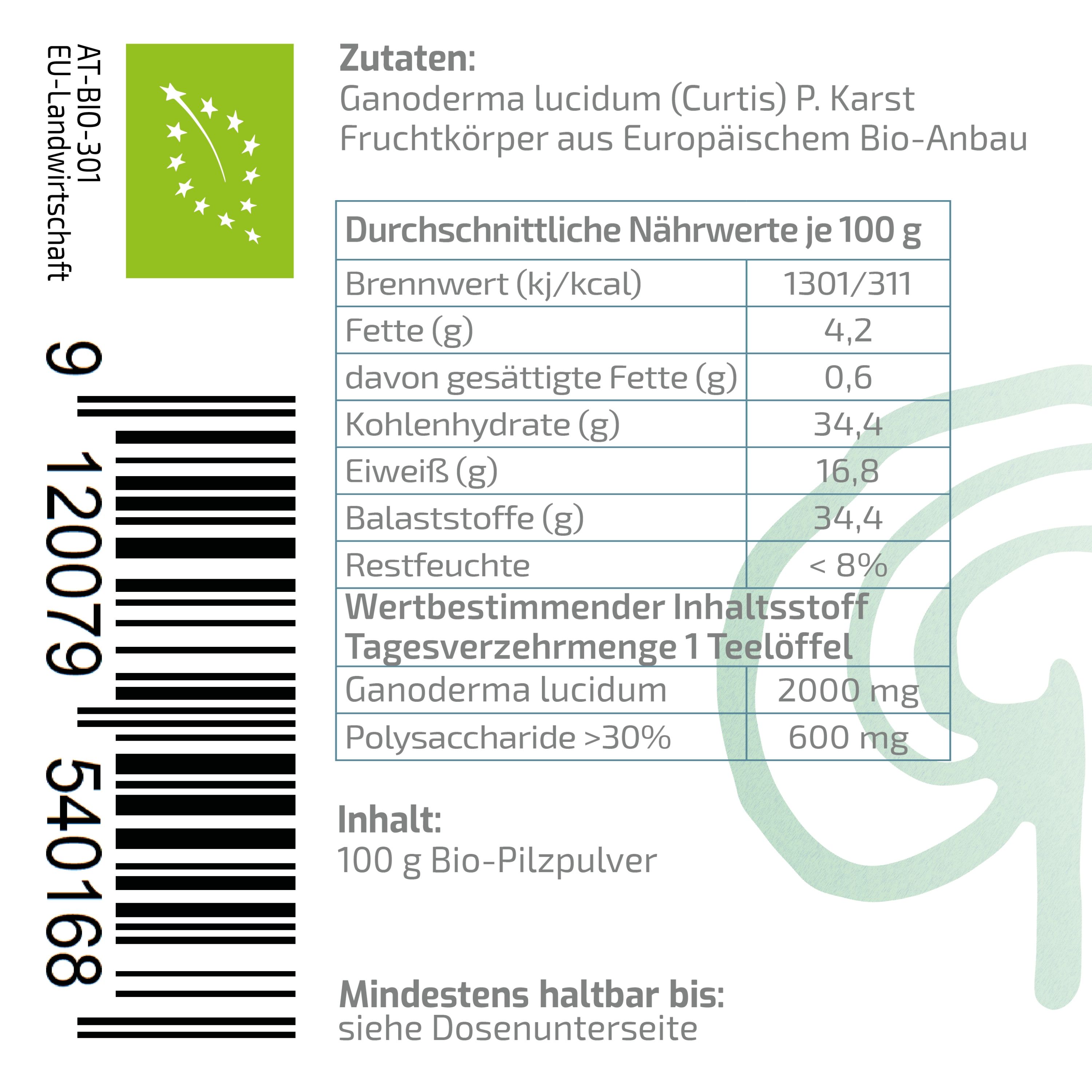 BEAUVITAL® Pure Bio Reishi Pulver mit 10% Ganoderma lucidum Extrakt