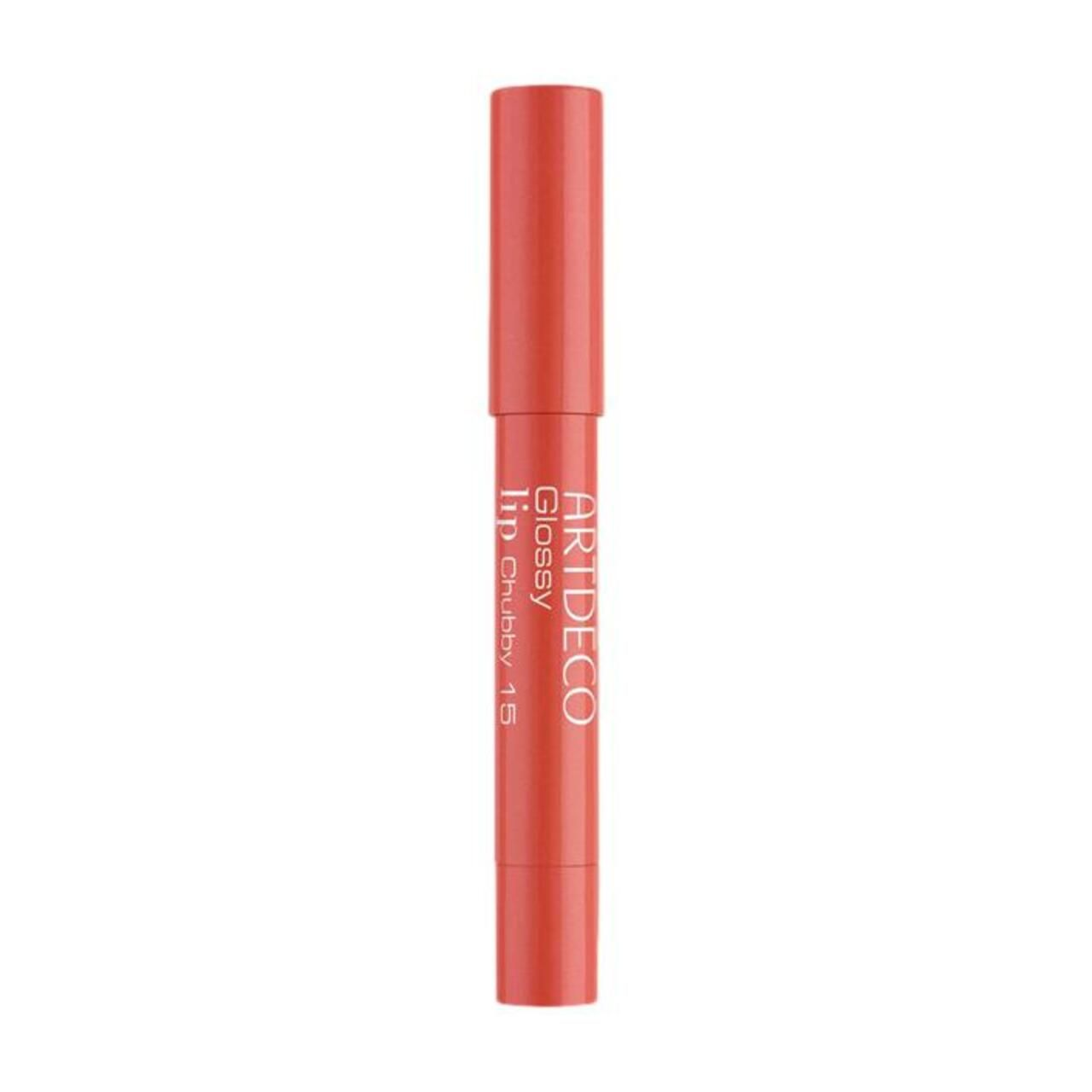 Artdeco Glossy Lip Chubby 15, korallenfarbener Lippenstift mit aufgesetzter Kappe.