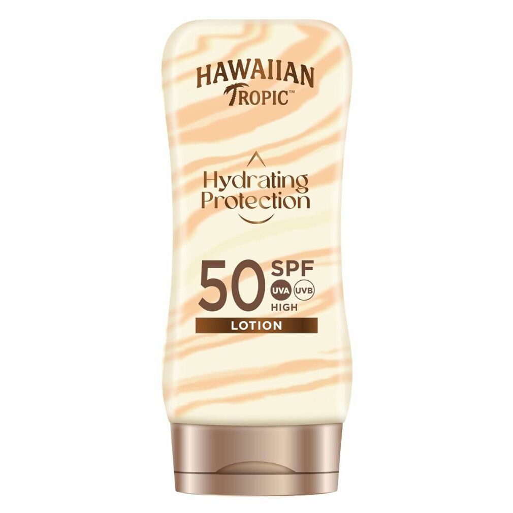 Hawaiian Tropic Hydrating Protection LSF 50 Lotion mit Wellenmuster.