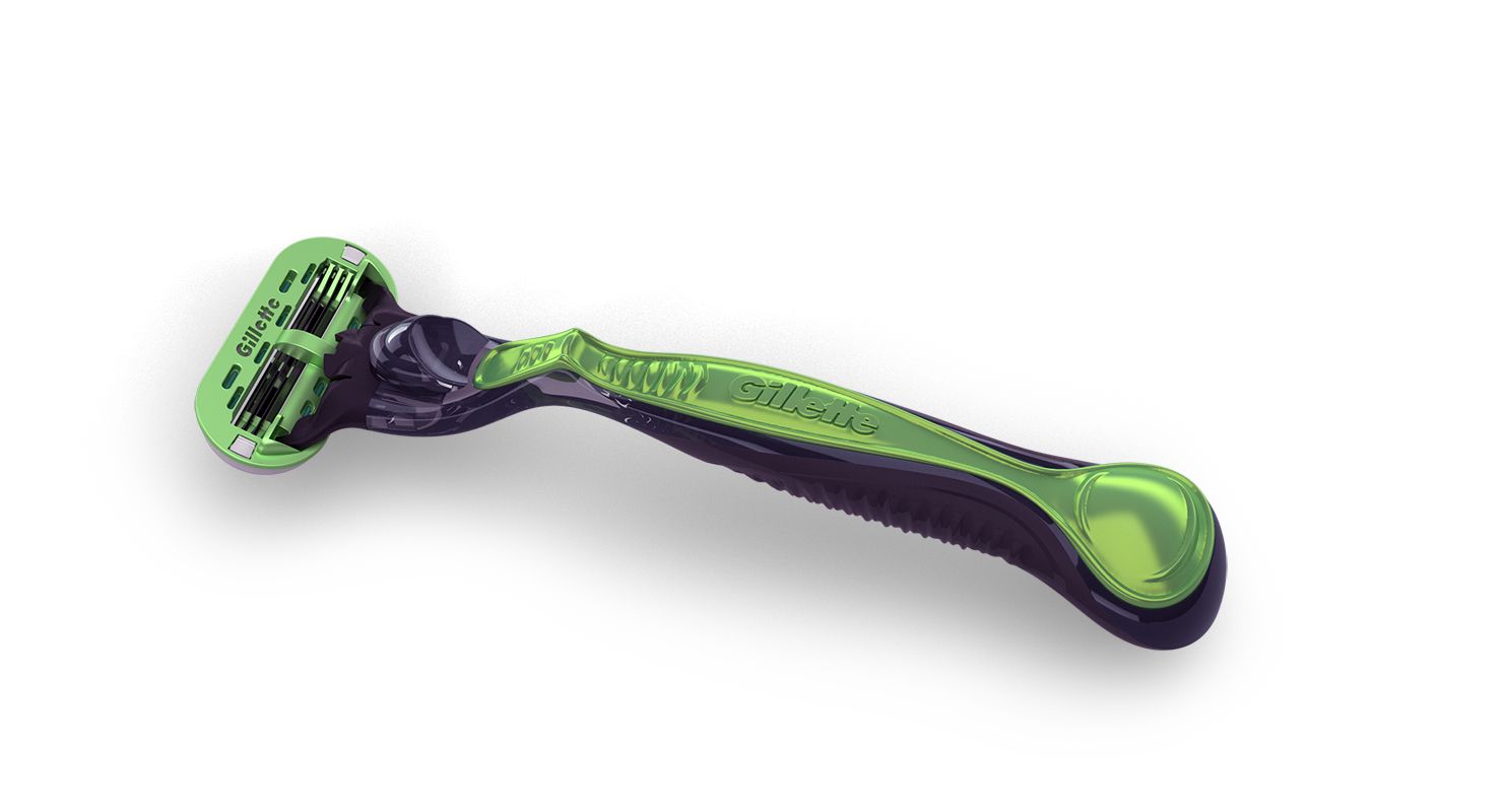 Gillette Body Rasierer. Grün-schwarzer Rasierer mit 3 Klingen. Ergonomischer Griff. Schwarzer Kopf.