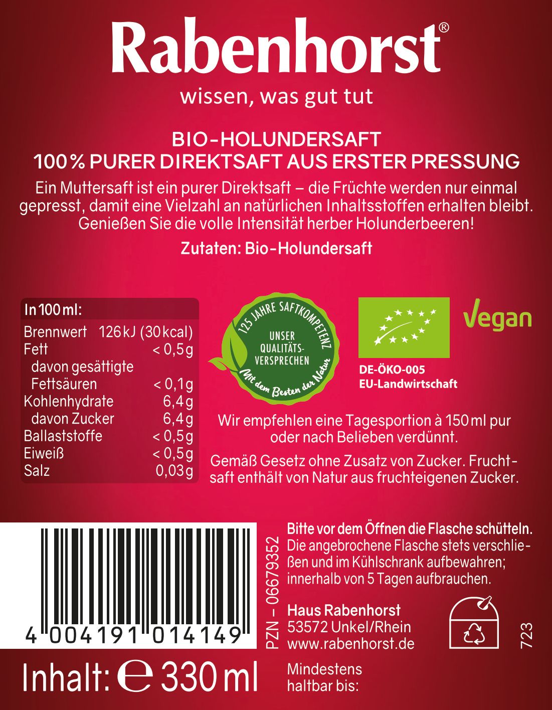 Rabenhorst Holunder Muttersaft BIO