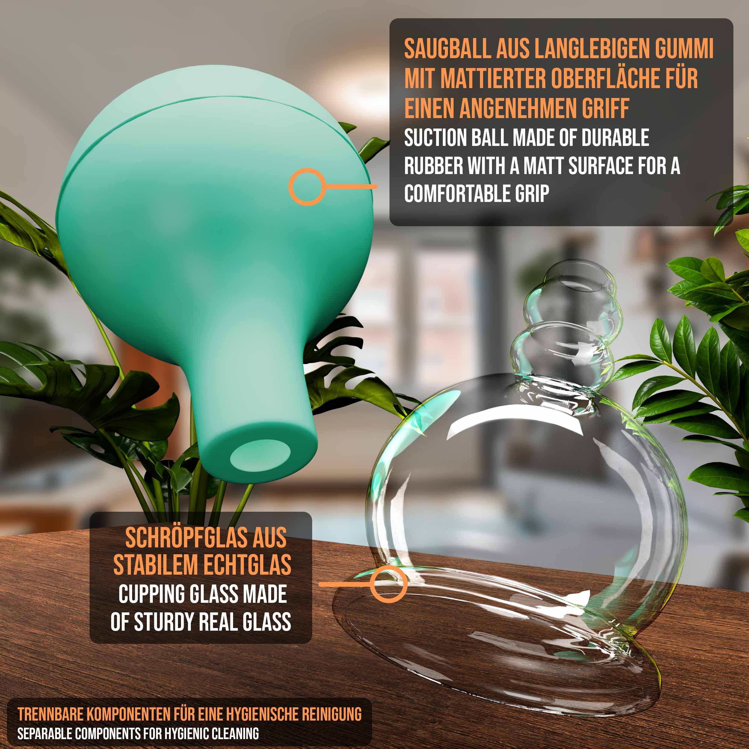 Pulox Schröpfglas aus Echtglas mit Saugball - 25mm in Grün