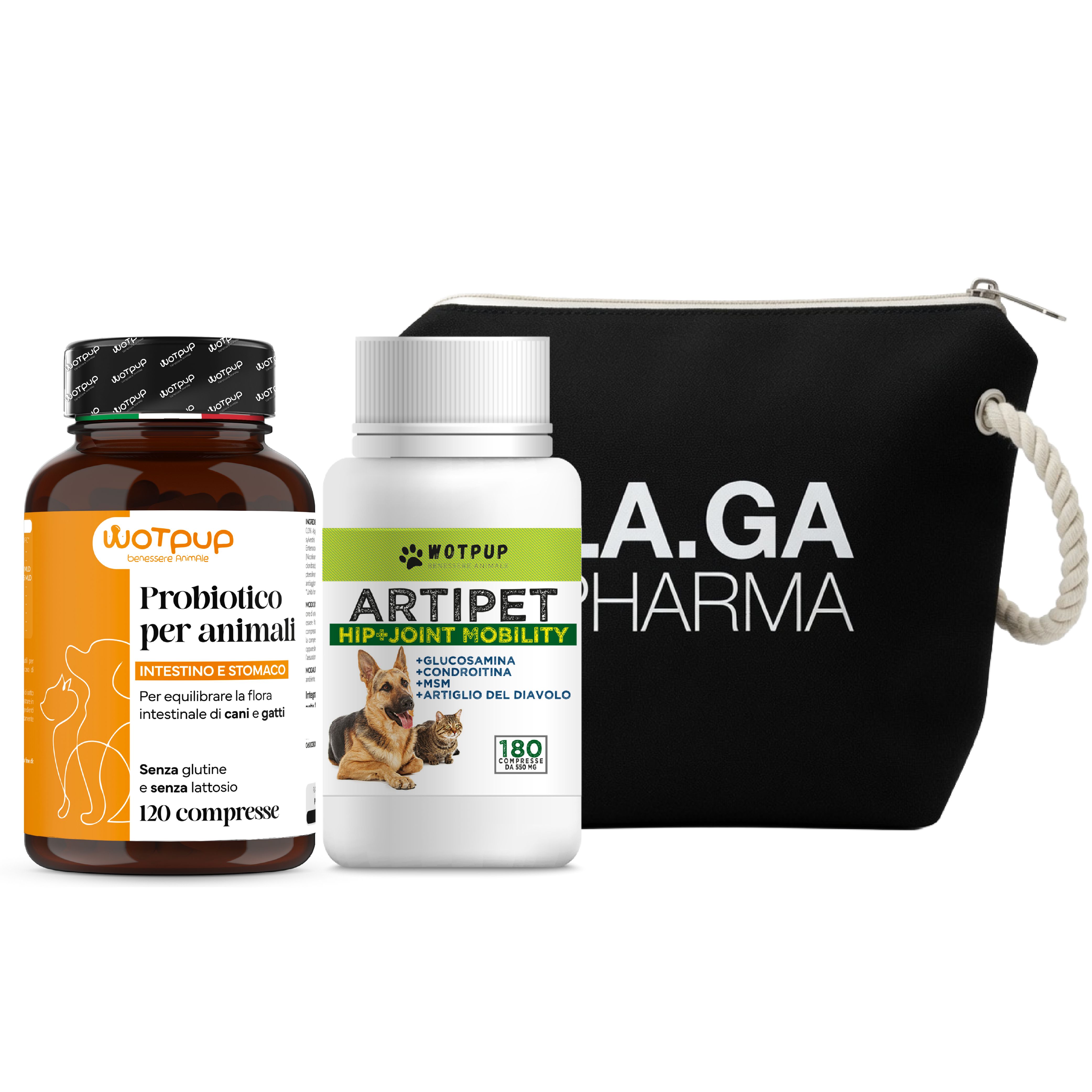 La.ga Haustier Wellness Bundle – Probiotika + ArtiPet Strand-Clutch | Made in Italy 300 St