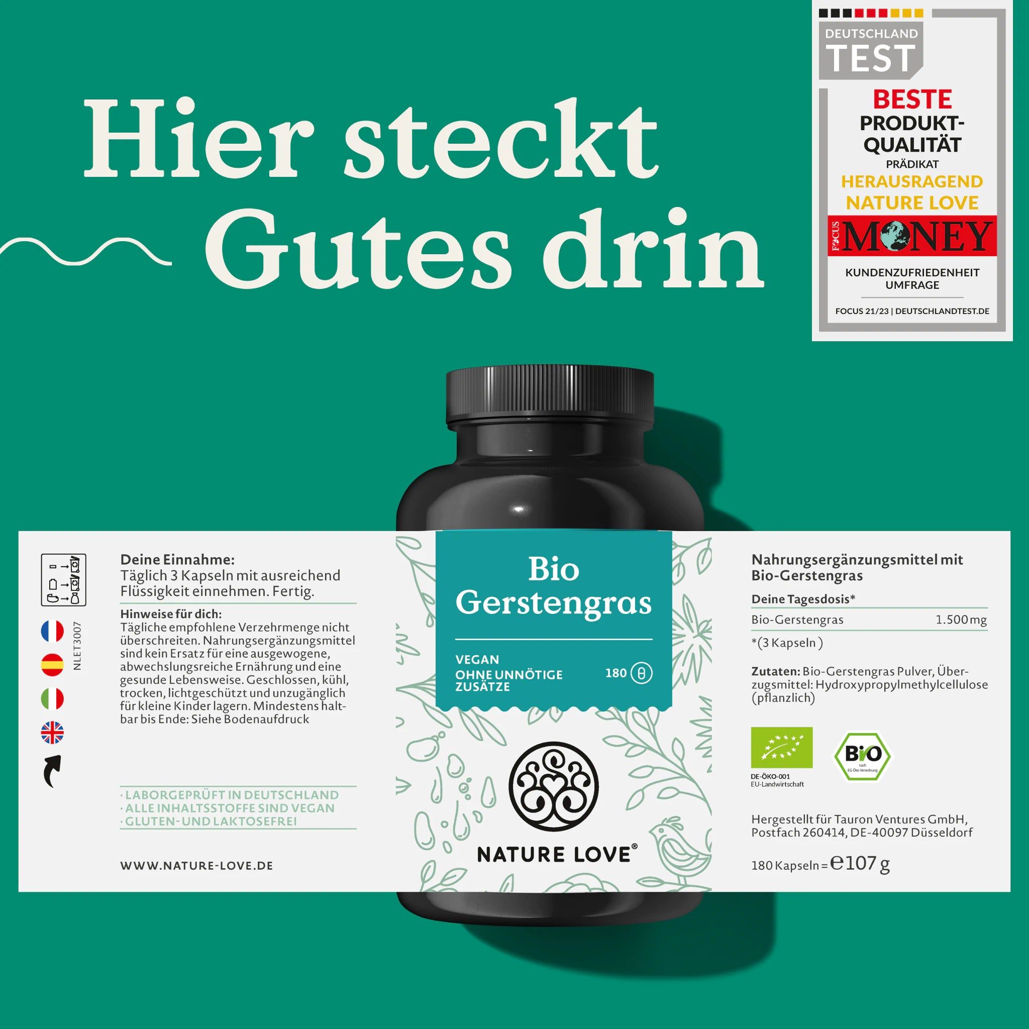 Nature Love® Bio Gerstengras 180 St Kapseln