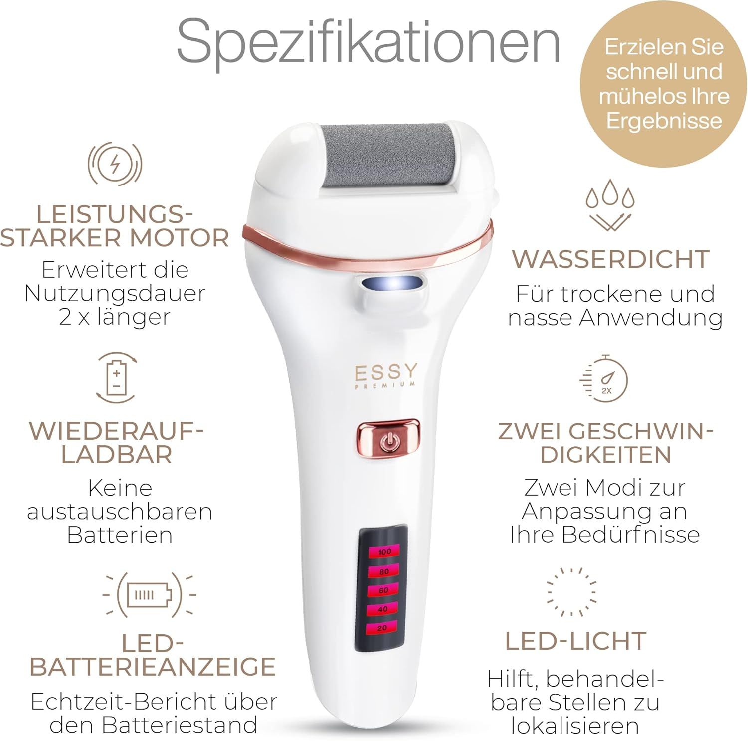 Essy Hornhautentferner Elektrisch mit Ersatzrollen Weiß