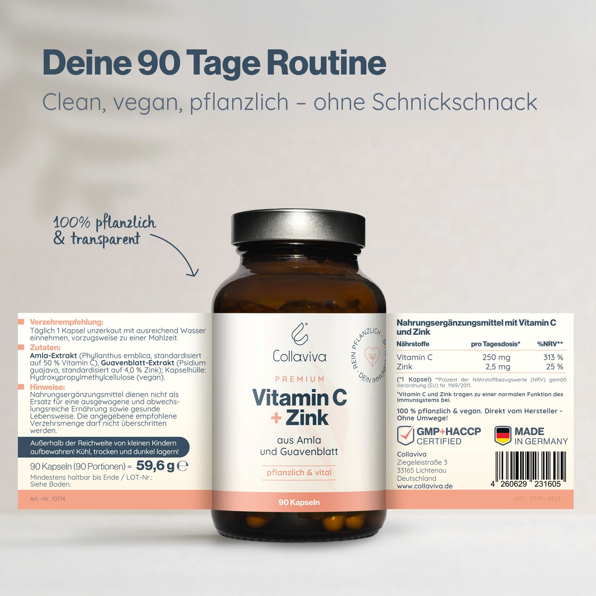 Vitamin C + zink  Kapseln 100& pflanzlich, 3-Monatspackung