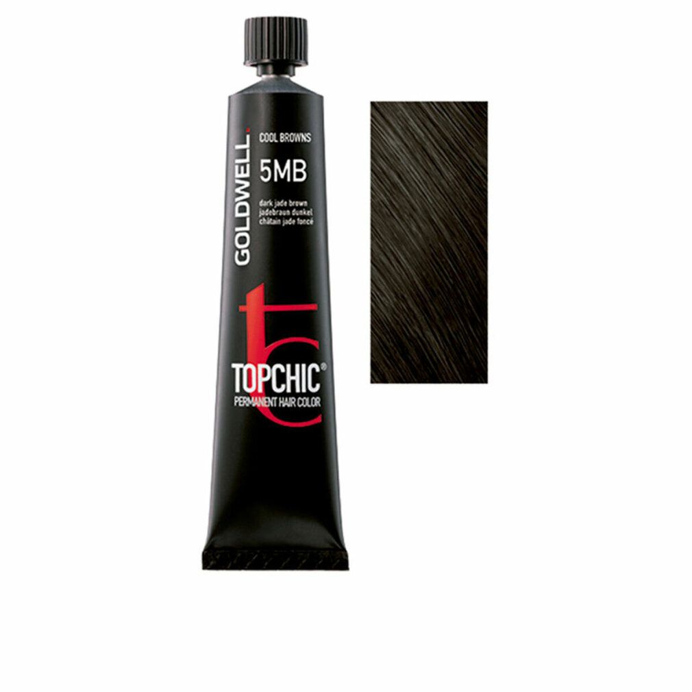 Goldwell Topchic Permanent Hair Color Tube. Schwarze Tube mit roter Schrift. Produktname und Farbnummer 5MB.
