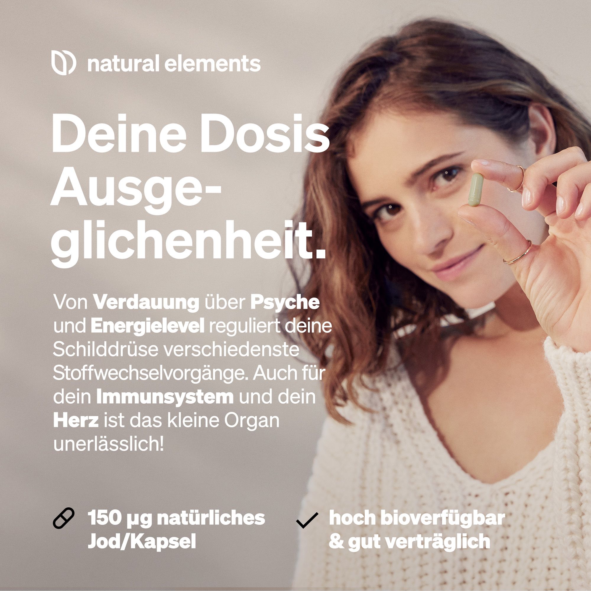 natural elements Jod aus Bio-Kelp – 365 Kapseln – 150µg Jod aus Braunalgen – für die Schilddrüse