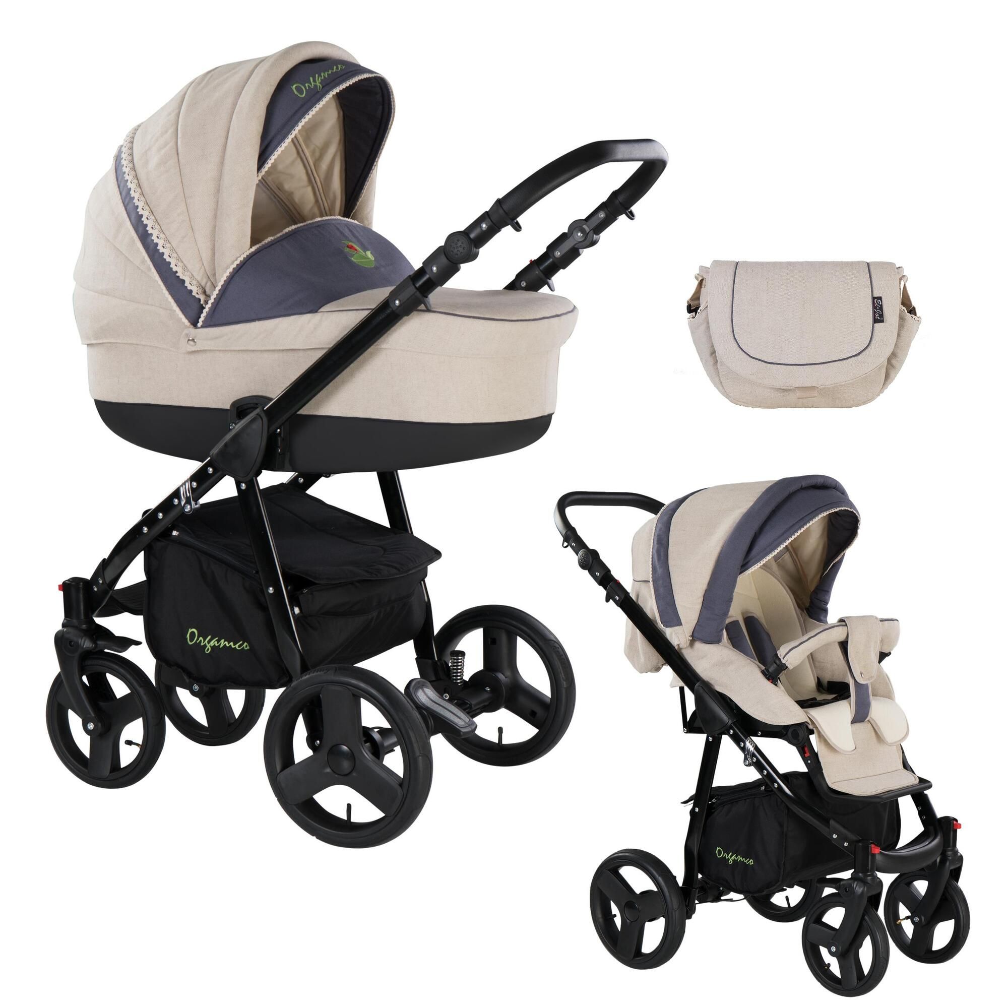 Friedrich Hugo Organico 2 in 1 Kombikinderwagen, Nature Mix Beige - Gestell Schwarz