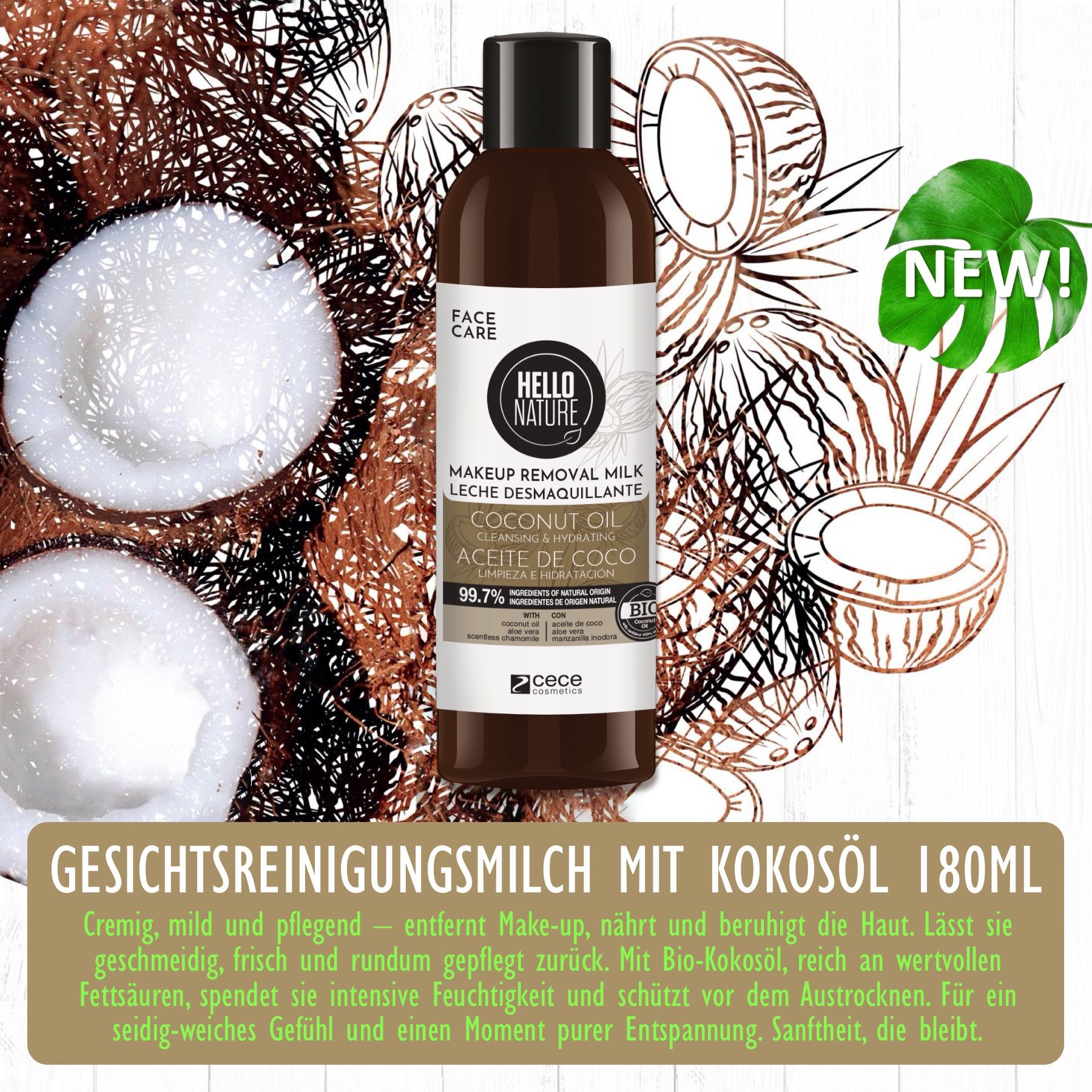 Hello Nature  Make-up-Entferner Reinigungsmilch Cocos Removal Cleansing