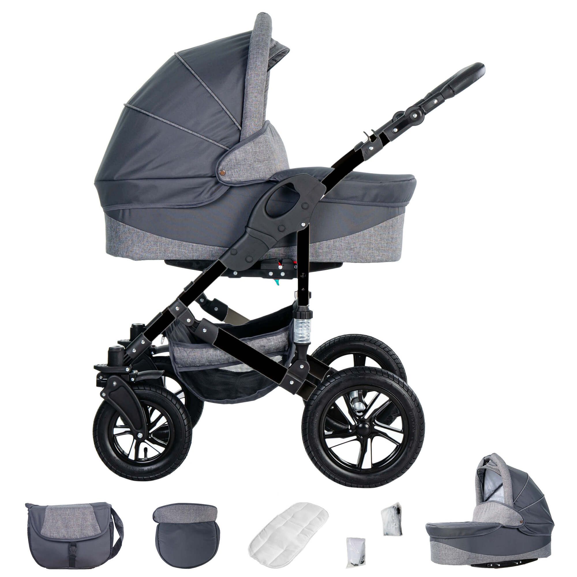 Friedrich Hugo Münster 3 in 1 Kinderwagen Set Luftreifen, Grey & Grey Linen