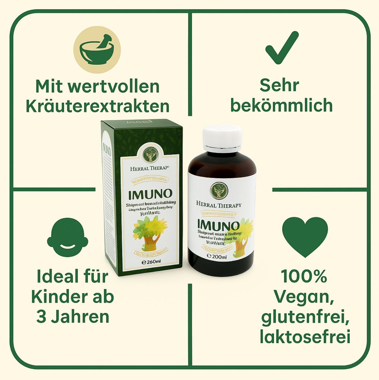 Produktflasche und Schachtel mit Text und Symbolen. Enthält Vitamin B Komplex. Vegan, glutenfrei, laktosefrei.