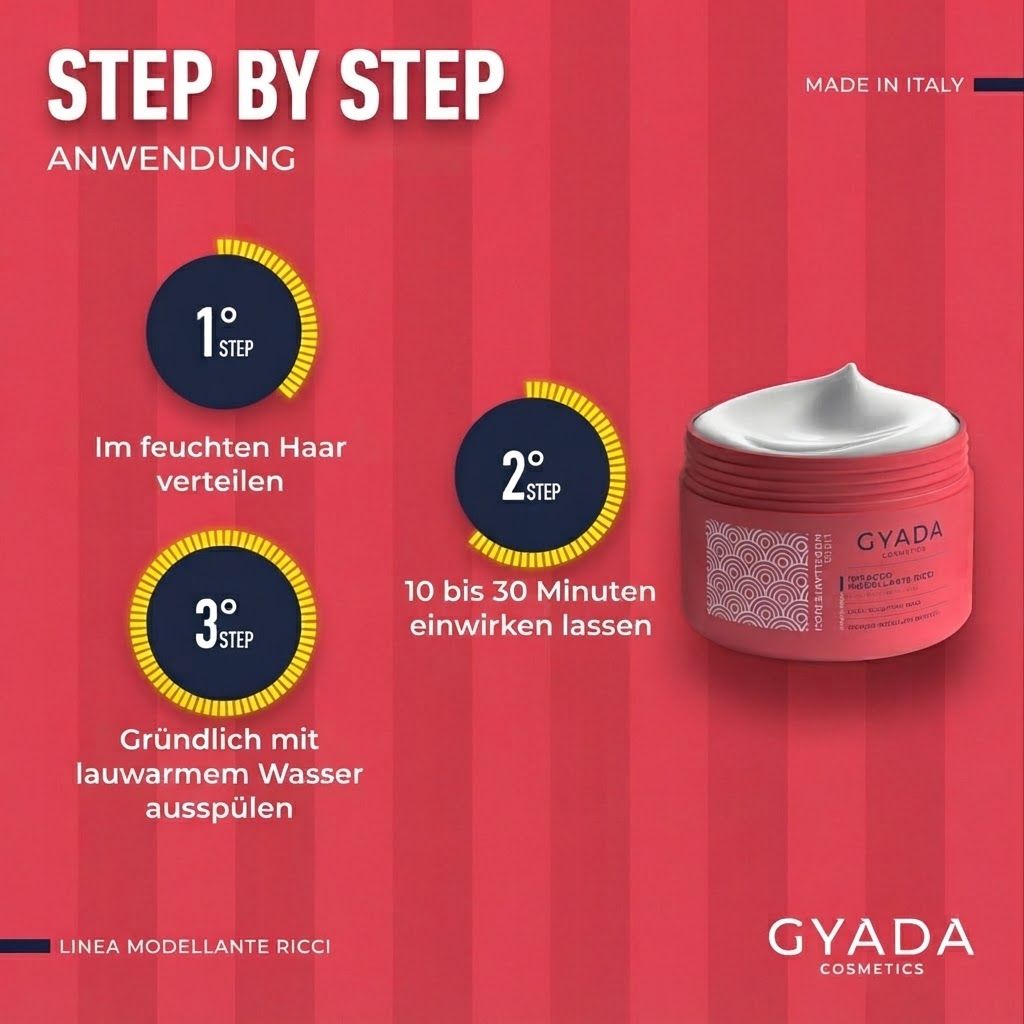 GYADA Kosmetik Locken Maske in einem roten Tiegel mit weißer Creme.