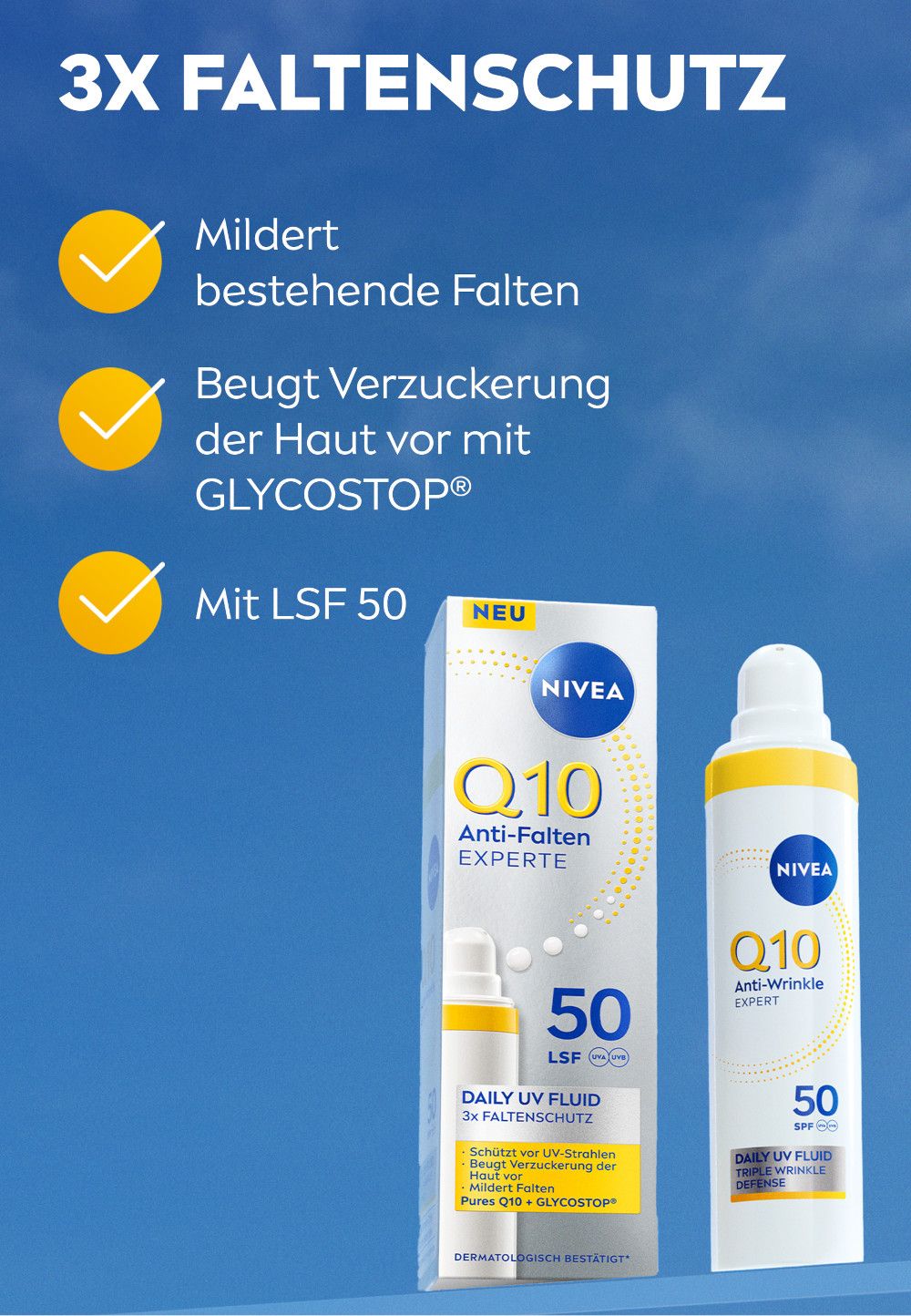 NIVEA Q10 Anti-Falten Experte Daily UV Fluid mit LSF 50.