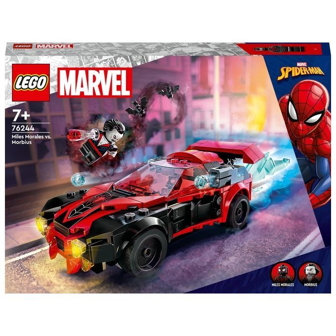LEGO Marvel 76244 Miles Morales vs. Morbius, Spider-Man Giocattolo per Bambini con Macchina da Cors