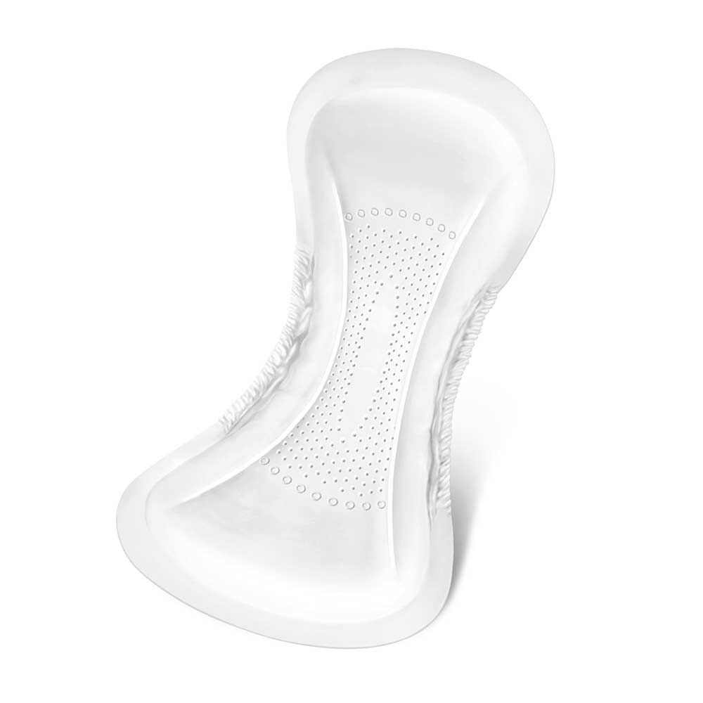 Weißes Pad mit anatomischer Form. Sichtbare perforierte Oberfläche.
