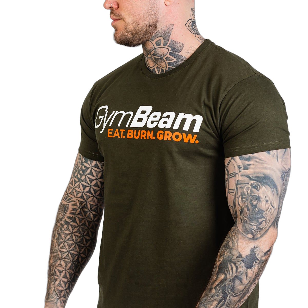 GymBeam Grow T-Shirt Herren Regular Kurzarm Military Green