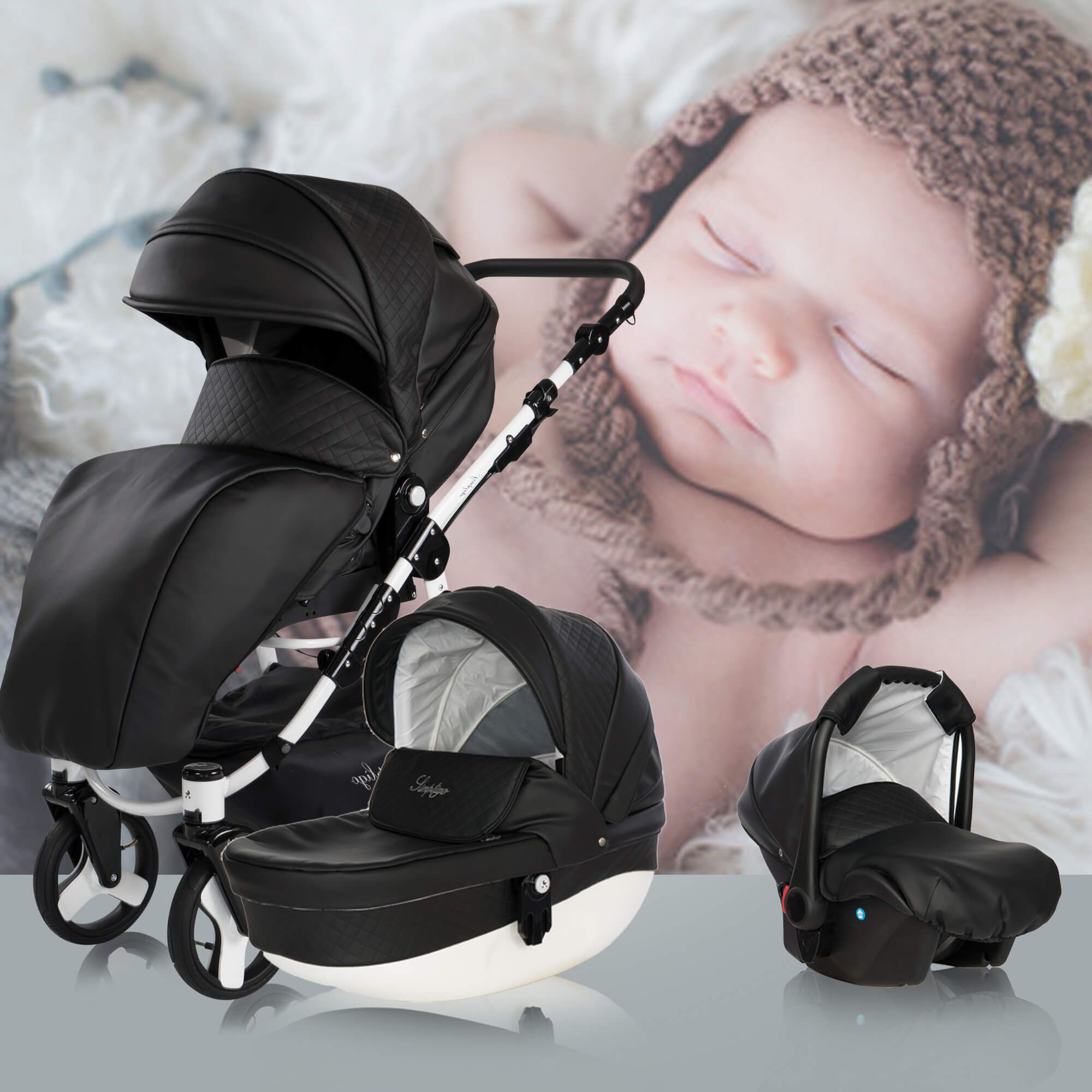 Friedrich Hugo Simpligo 4 in 1 Kinderwagen mit original Maxi Cosi, Schwarz (Kunstleder)