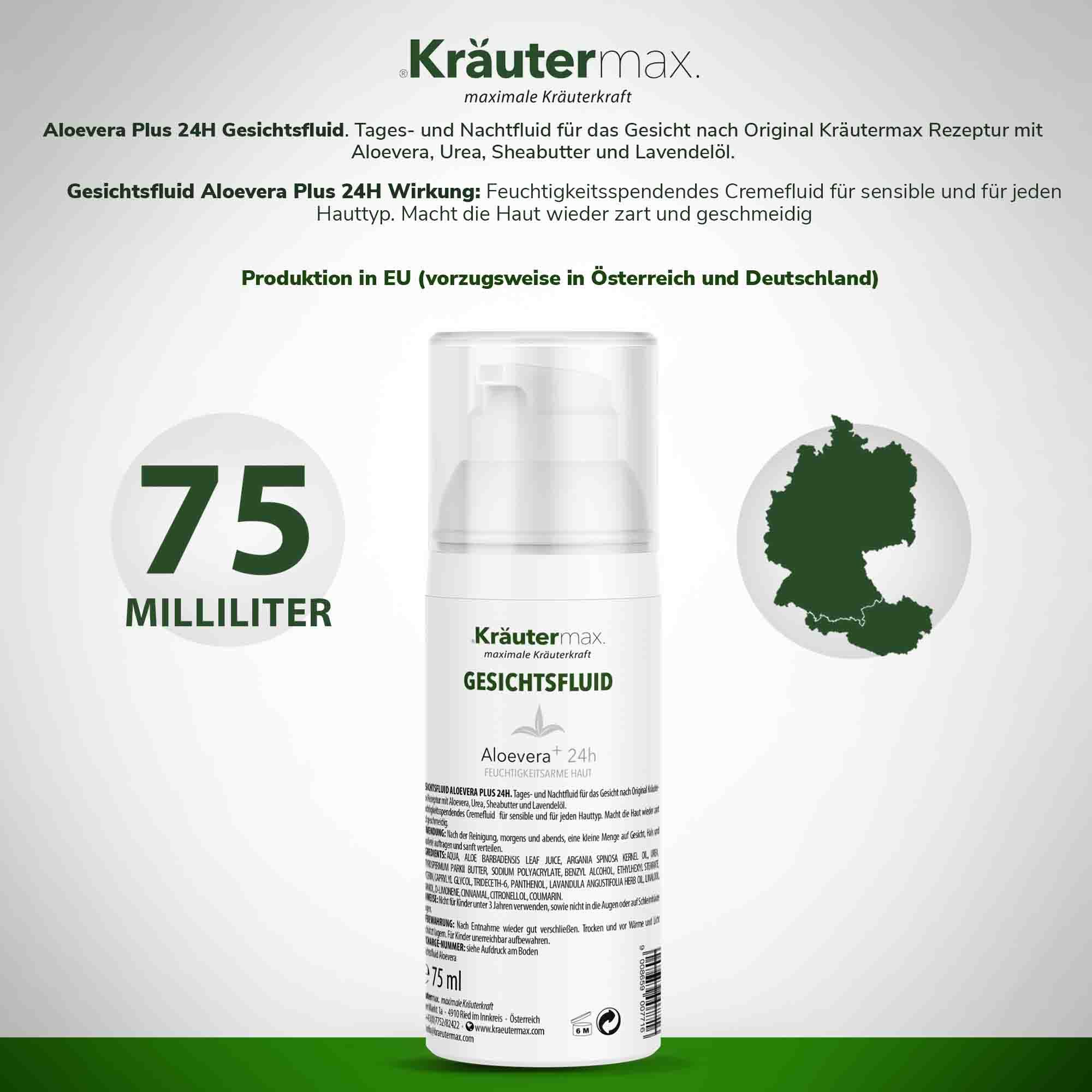 Kräutermax Gesichtsfluid Aloevera plus 24h 75 ml Spender