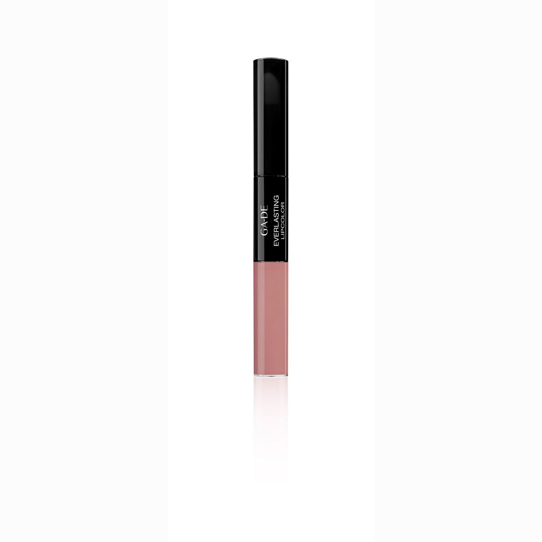 Doppel-Lippenstift mit schwarzem Deckel und rosafarbenem Stift. Aufschrift: Ga-De Everlasting Lipcolor.