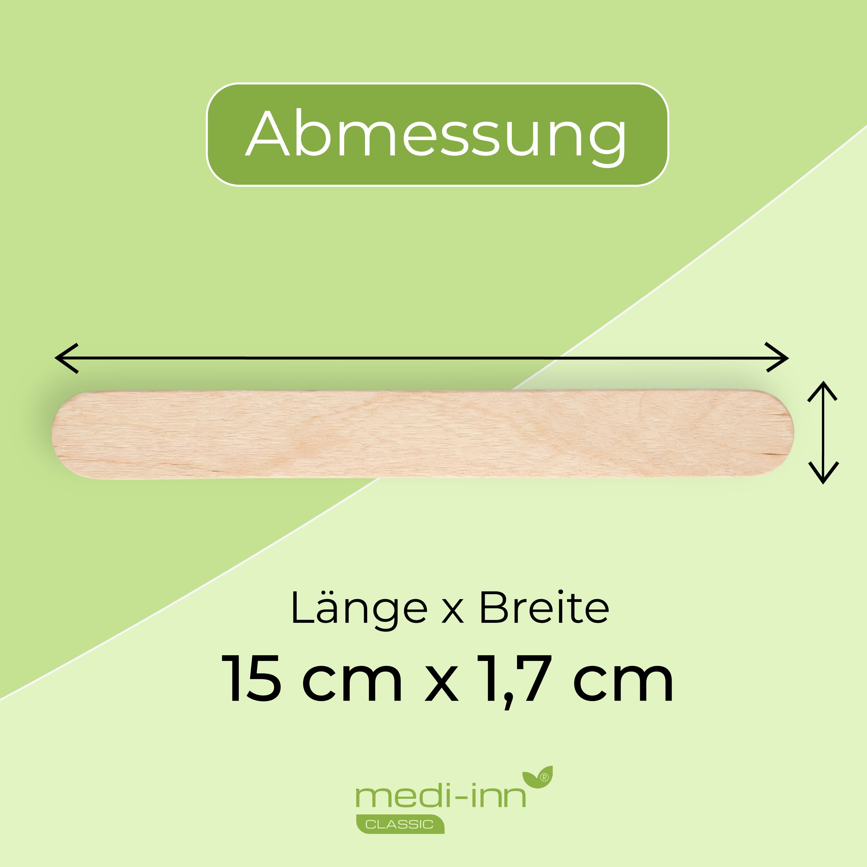 Holzmundspatel mit Maßen 15 cm x 1,7 cm.