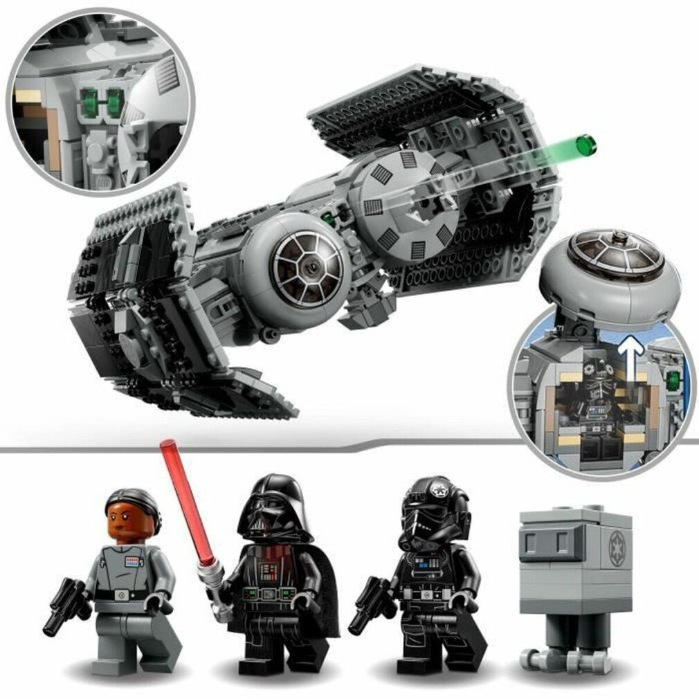 LEGO Star Wars 75347 TIE Bomber. Graues Raumschiff-Modell und Minifiguren. Detailansichten. Altersempfehlung: 9+.