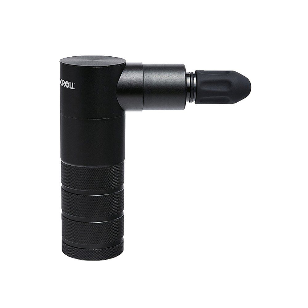 Schwarzes Blackroll Massagegerät mit spitzem Aufsatz.