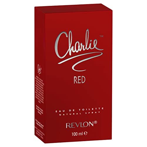 Rote rechteckige Schachtel. Auf der Schachtel steht "Charlie RED". Der Name "Revlon" und "100 ml e" sind ebenfalls sichtbar.