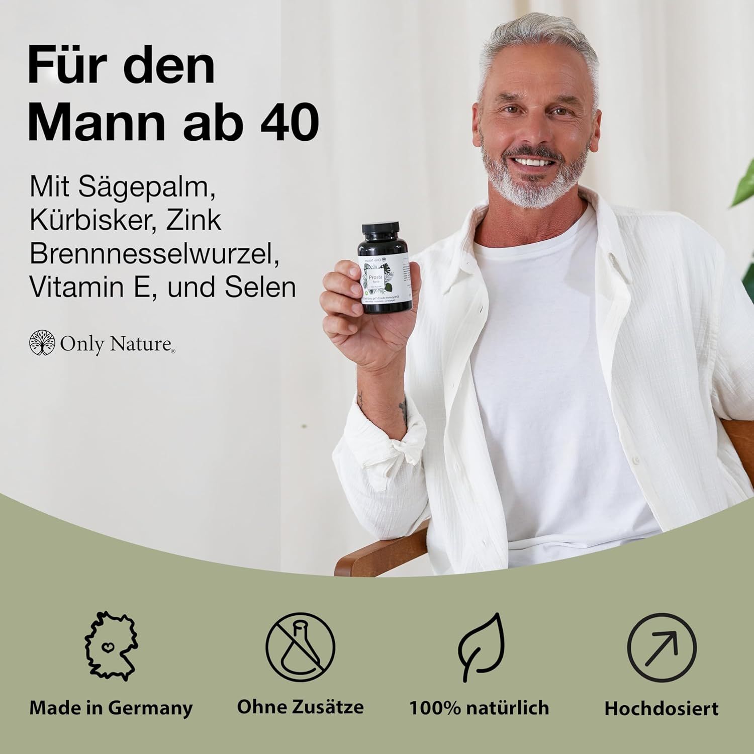 Only Nature® Prosta Kapseln - Einzigartige mit Kürbis, Sägepalm, Brennnesselwurzel und Vitamin E