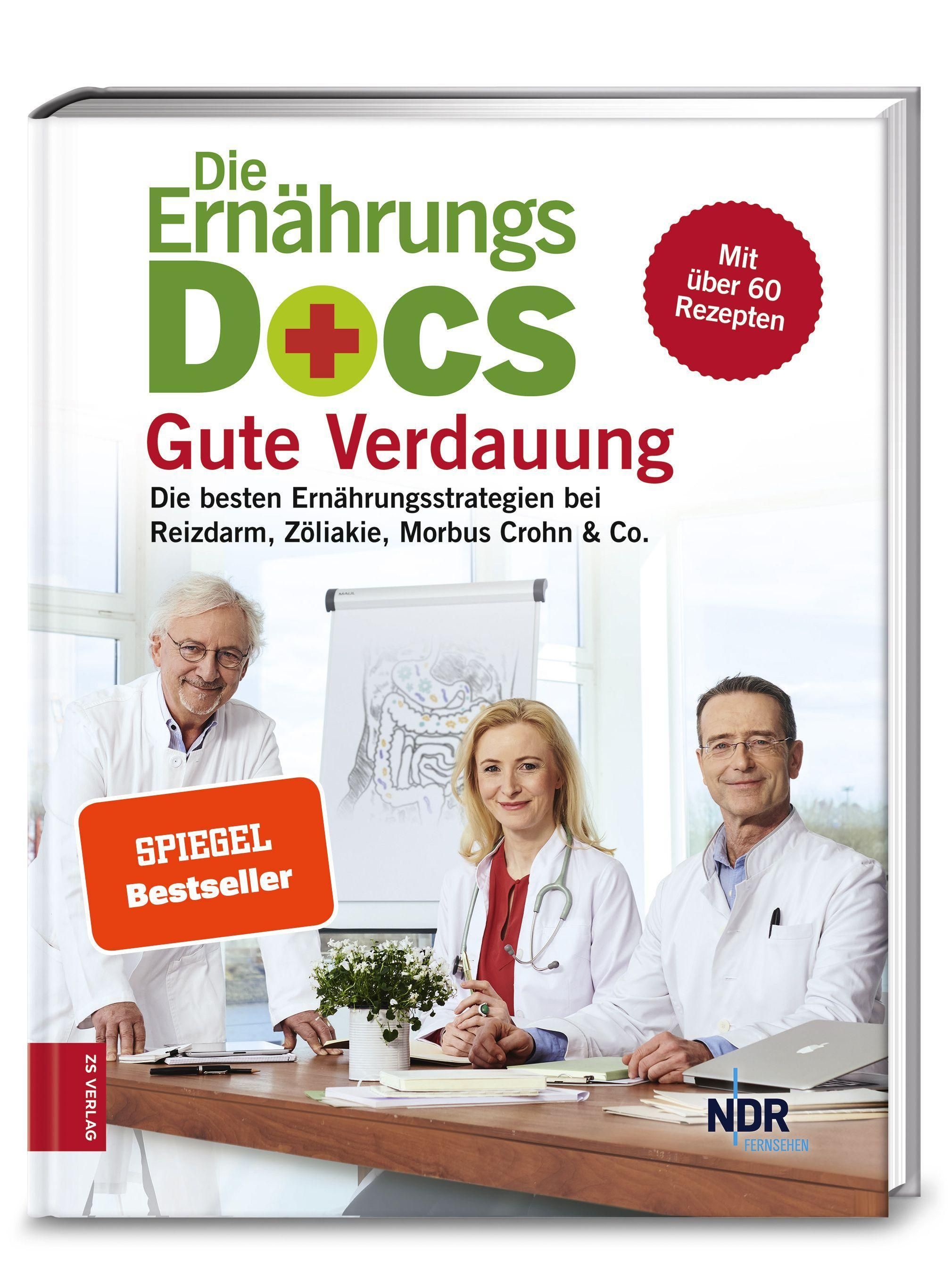 Buchcover mit Titel "Die Ernährungs-Docs - Gute Verdauung". Ärzte und Logo. Spiegel Bestseller.