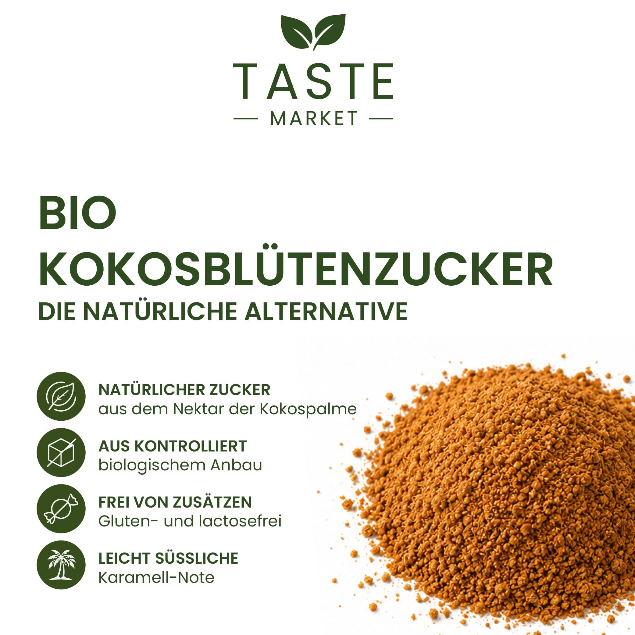 Bio Kokosblütenzucker, eine natürliche Alternative, aus kontrolliert biologischem Anbau.