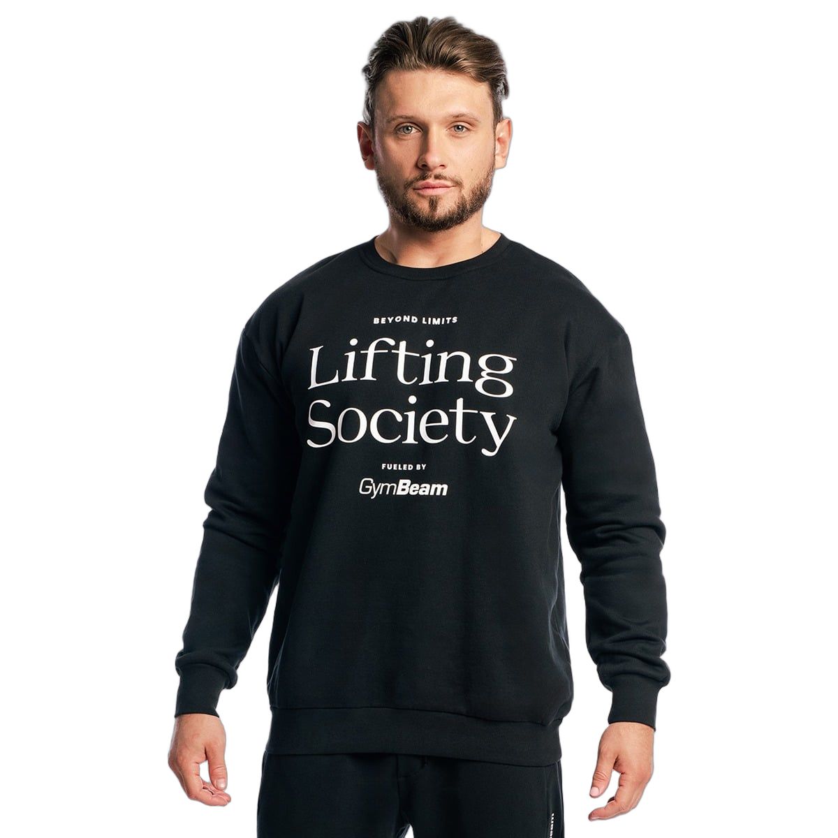 GymBeam Sweatshirt Herren Oversized Langarm aus Baumwolle und Polyester in Schwarz 1 St