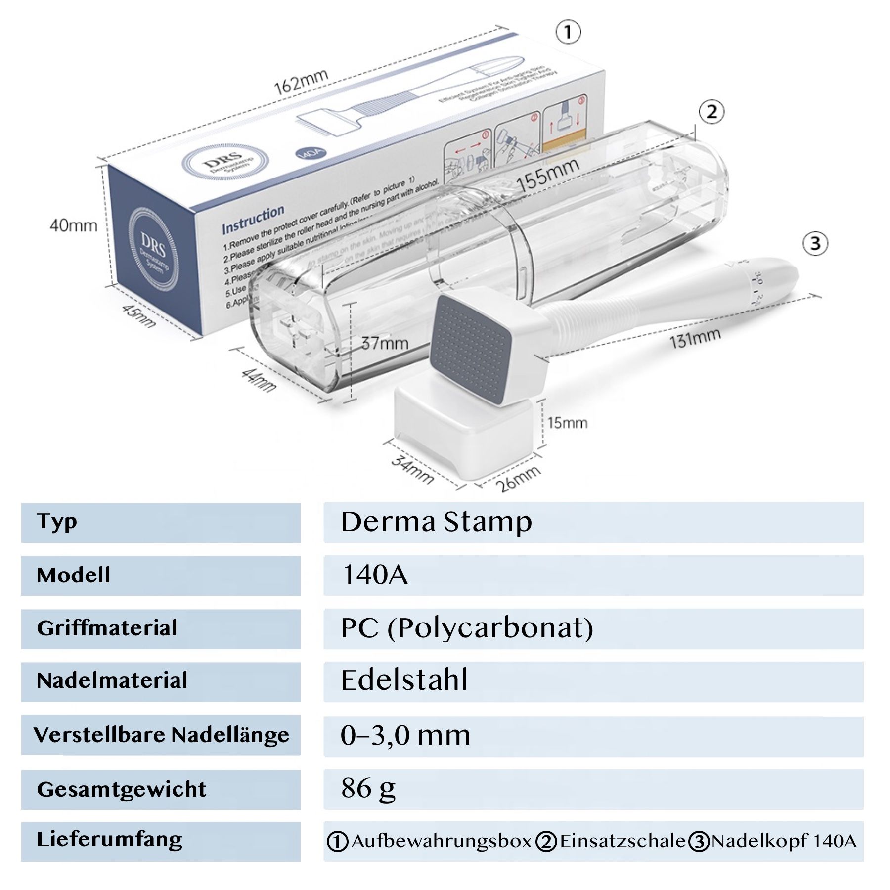 Derma Stamp Dermapen Mesoroller 140A Edelstall Nadeln