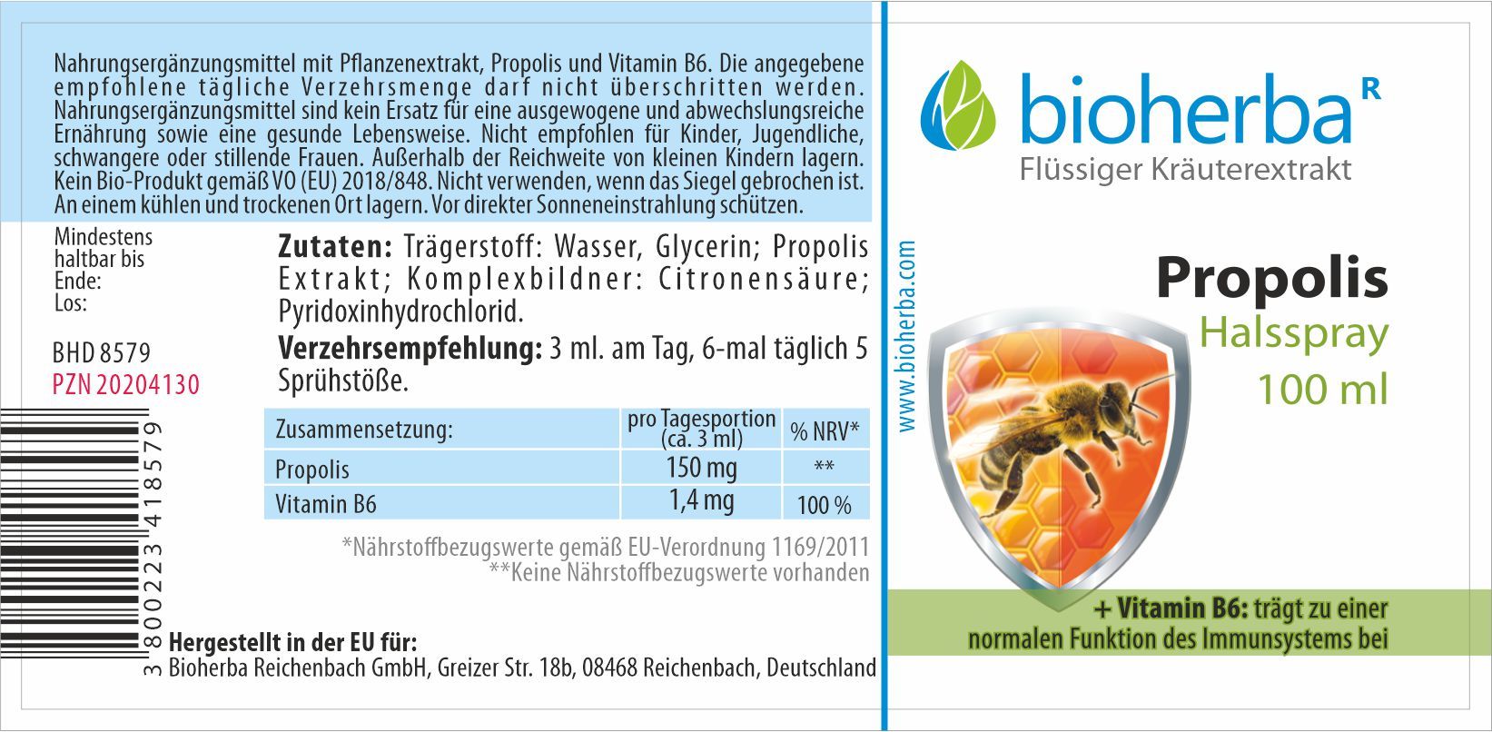 Bioherba Halsspray mit Propolis Extrakt