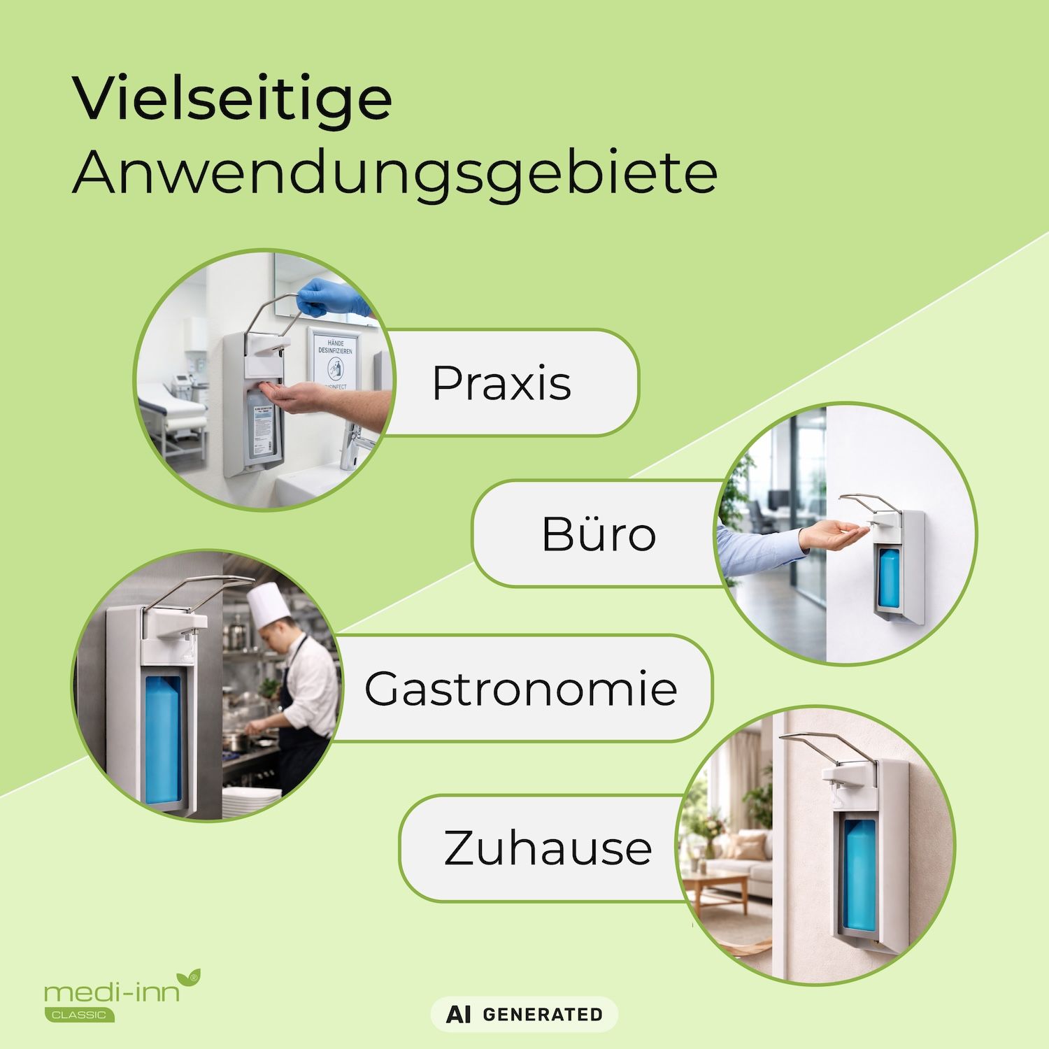 Medi-Inn Wandspender Aluminium, langer Armhebel, mit Verschlussblende, für 500 ml Euroflaschen