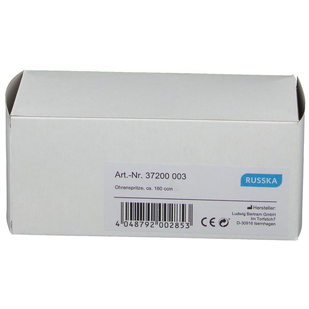 Weiße Produktverpackung mit RUSSKA-Logo und Produktinformationen. Artikelnummer, Barcode und CE-Zeichen sind sichtbar.