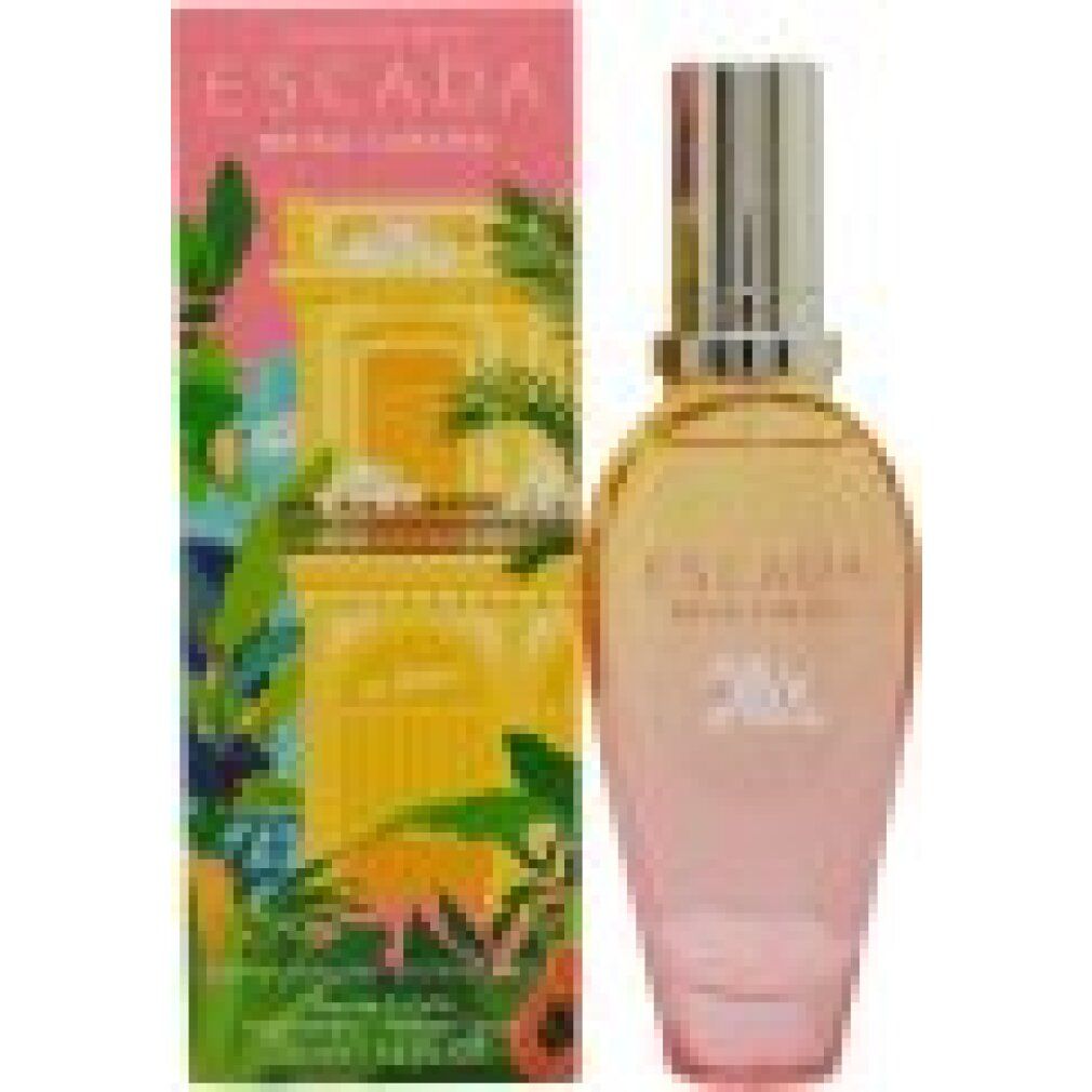 Escada Brisa Cubana Flakon mit silbernem Verschluss. Gelb-rosa Farbverlauf. Aufschrift: Escada Brisa Cubana.