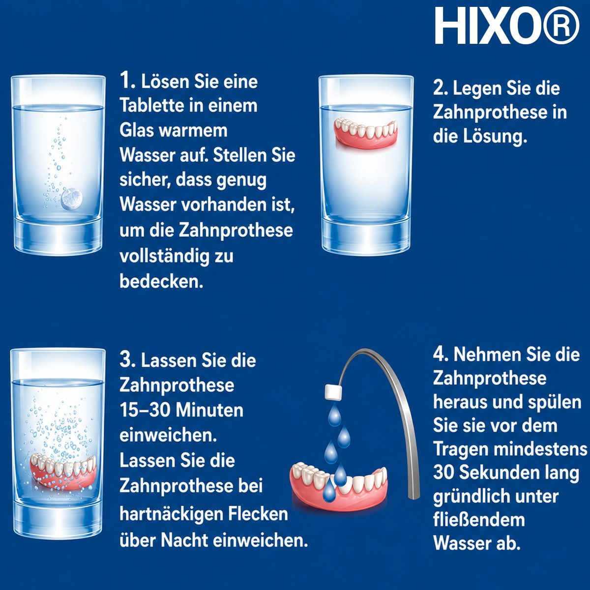 HIXO 120x Reinigungstabletten Gebissreiniger für Zahnersatz Retainer