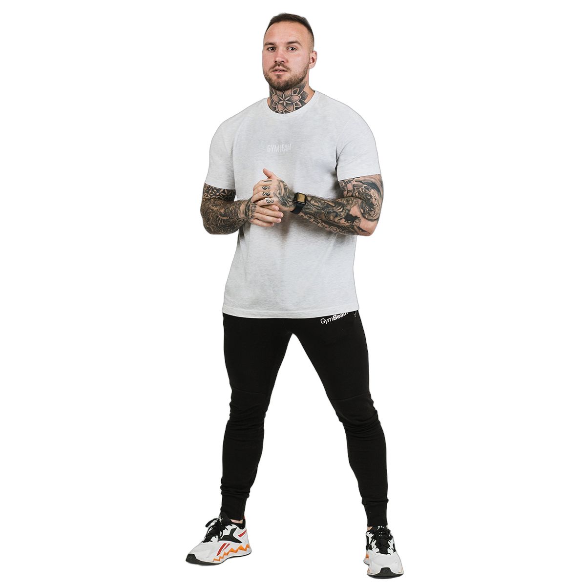 GymBeam T-Shirt Herren regular Kurzarm aus Baumwolle in Grau