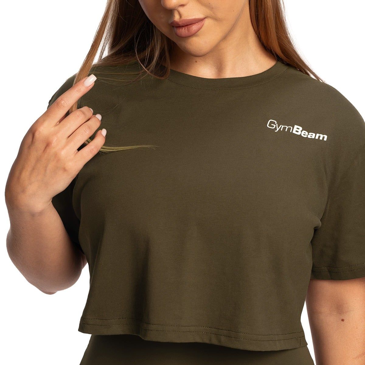GymBeam T-Shirt Damen cropped locker Kurzarm mit rundem Ausschnitt Espresso