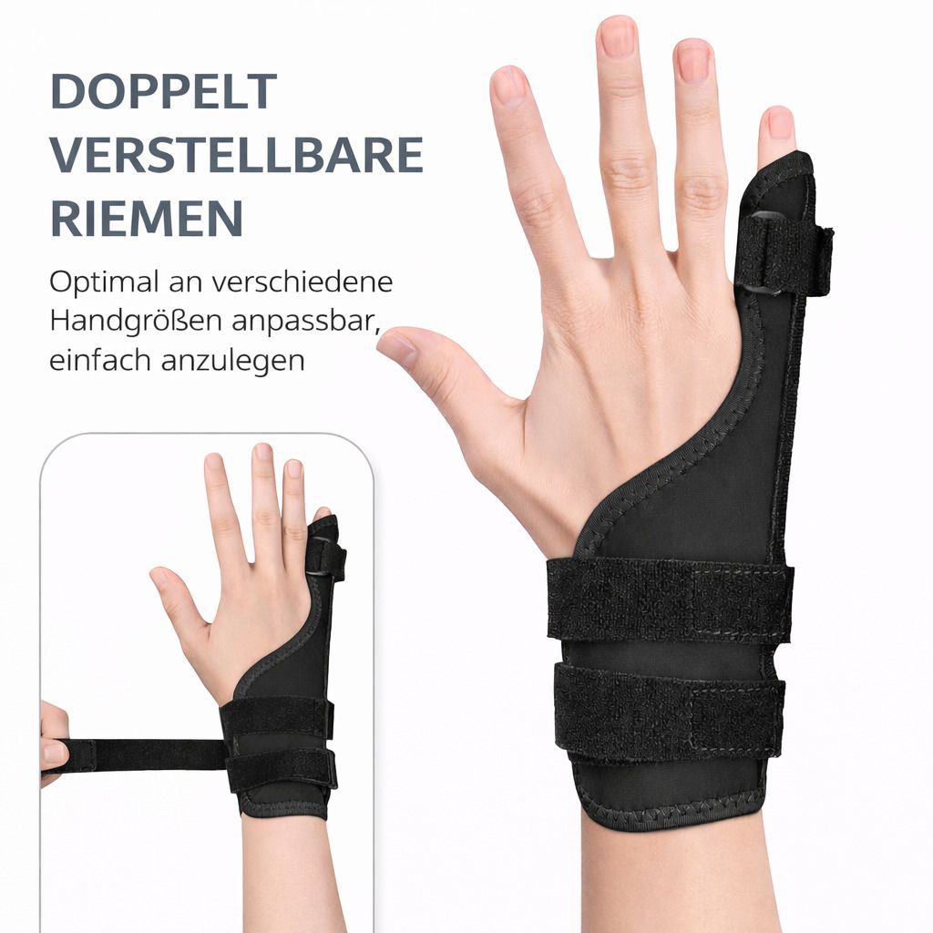 Hand mit Kleinfinger Schiene. Doppelt verstellbare Riemen. Kleinfinger Schiene am Handgelenk, mit Aluminiumstütze. Anpassbar an verschiedene Handgrößen.