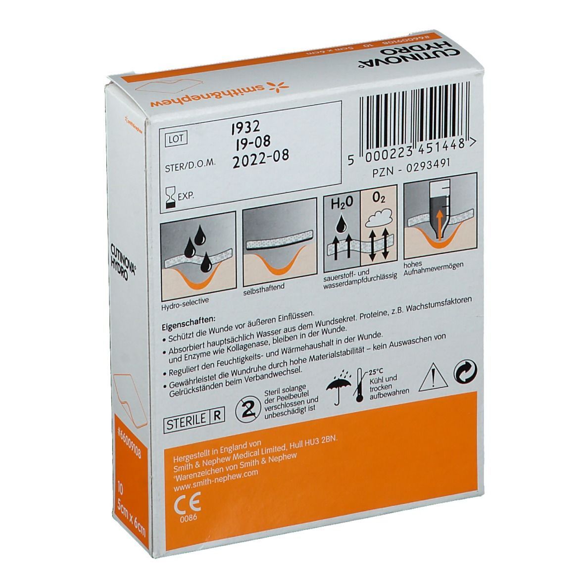 CUTINOVA® Hydro haftende Wundauflage 5 cm x 6 cm steril