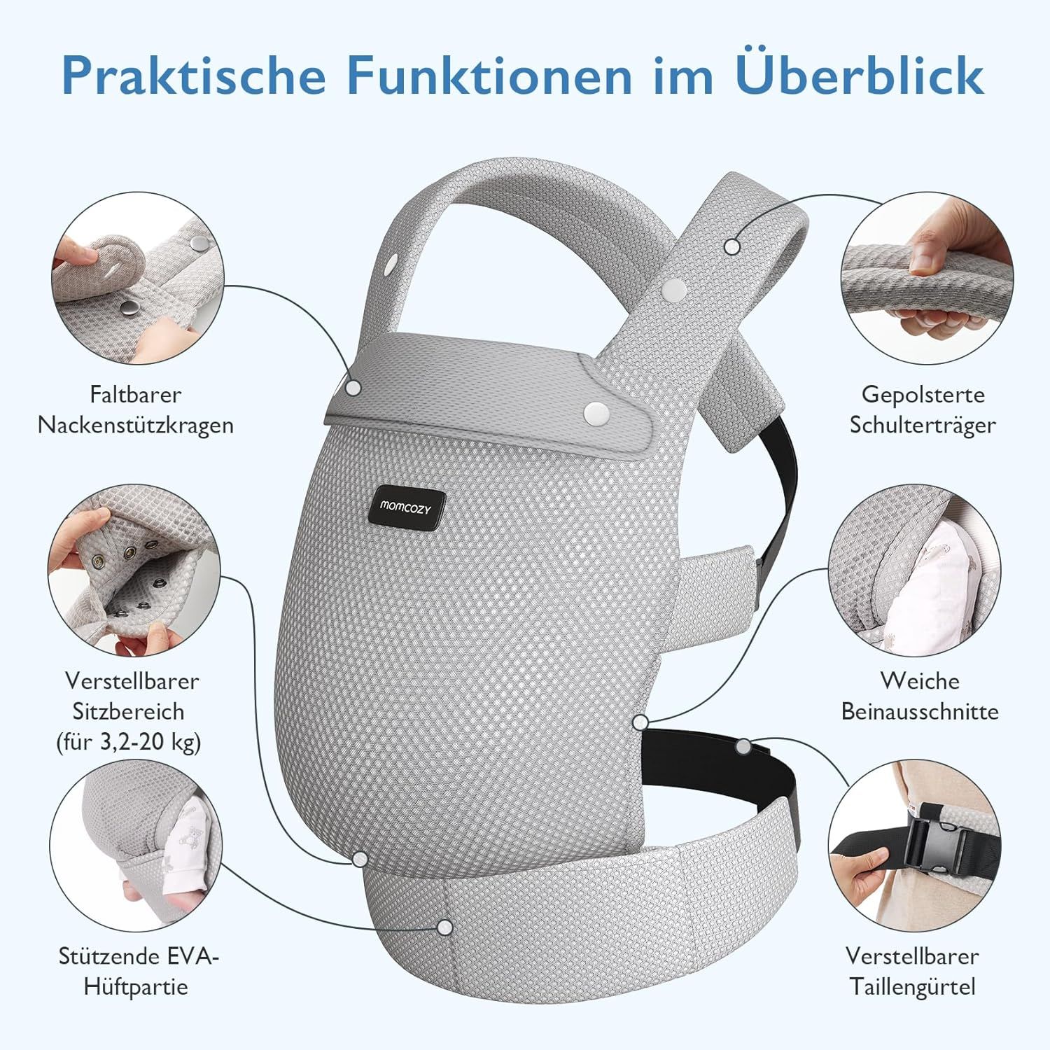 Momcozy Babytrage Air Mesh Grau