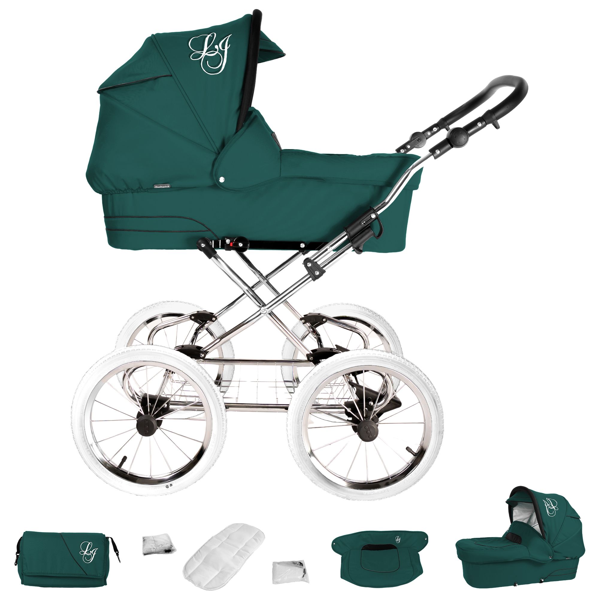Bebebi Loving 3 in 1 Nostalgie Kinderwagen Set mit Original Maxi Cosi, Green Tender Peak